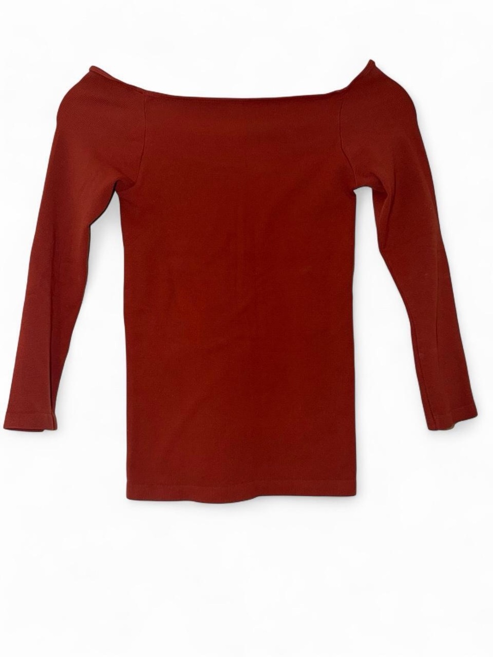 Women's Off-Shoulder Ribbed Top - Rust - Picture 2 of 3